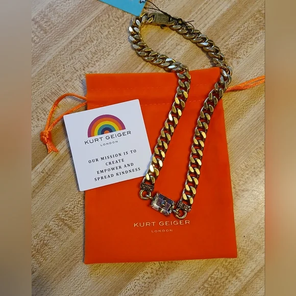 Kurt Geiger NWT Chunky Necklace W/Rhinestone Embelishments & Dustbag - Picture 2 of 5